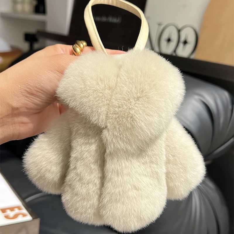Rex Rabbit Fur Keychain Small Clothes Modeling Keychain Fur Pendant Key Chain Fluffy Keyring Gift For Women Bag Charms Z250607