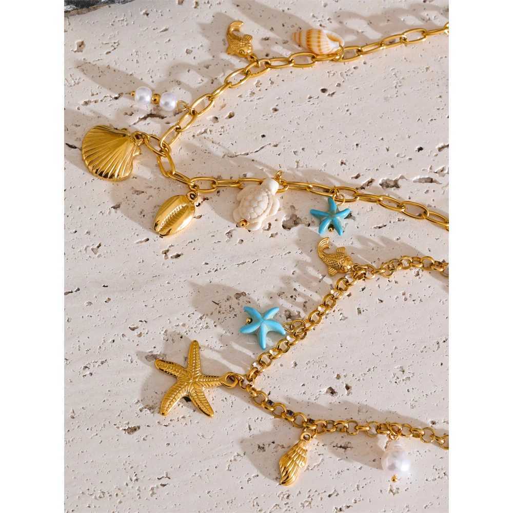 Yhpup Ocean Style Starfish Shell Pendant Handmade Necklace Summer Vacation Stainless Steel Jewelry Waterproof Z250607