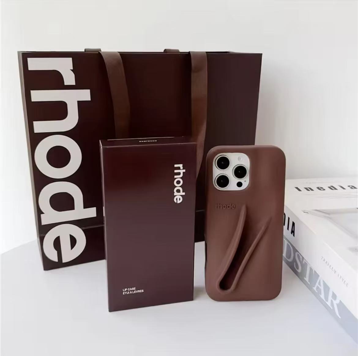 Rhode Protect Lipstick Holder Soft Silicone Case For iPhone 16 12 13 14 15 11 Pro Max With Lip Glaze Set Gift Shopping Bag Cover