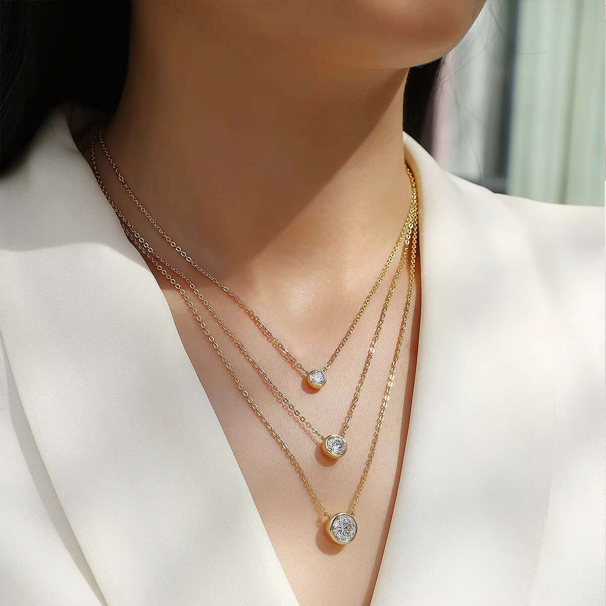 15316 Fine Jewelry Brilliant Round-Cut Diamond Solitaire Pendant Necklaces VVS 2ct Moissanite Choker Multiple Pendant Necklace