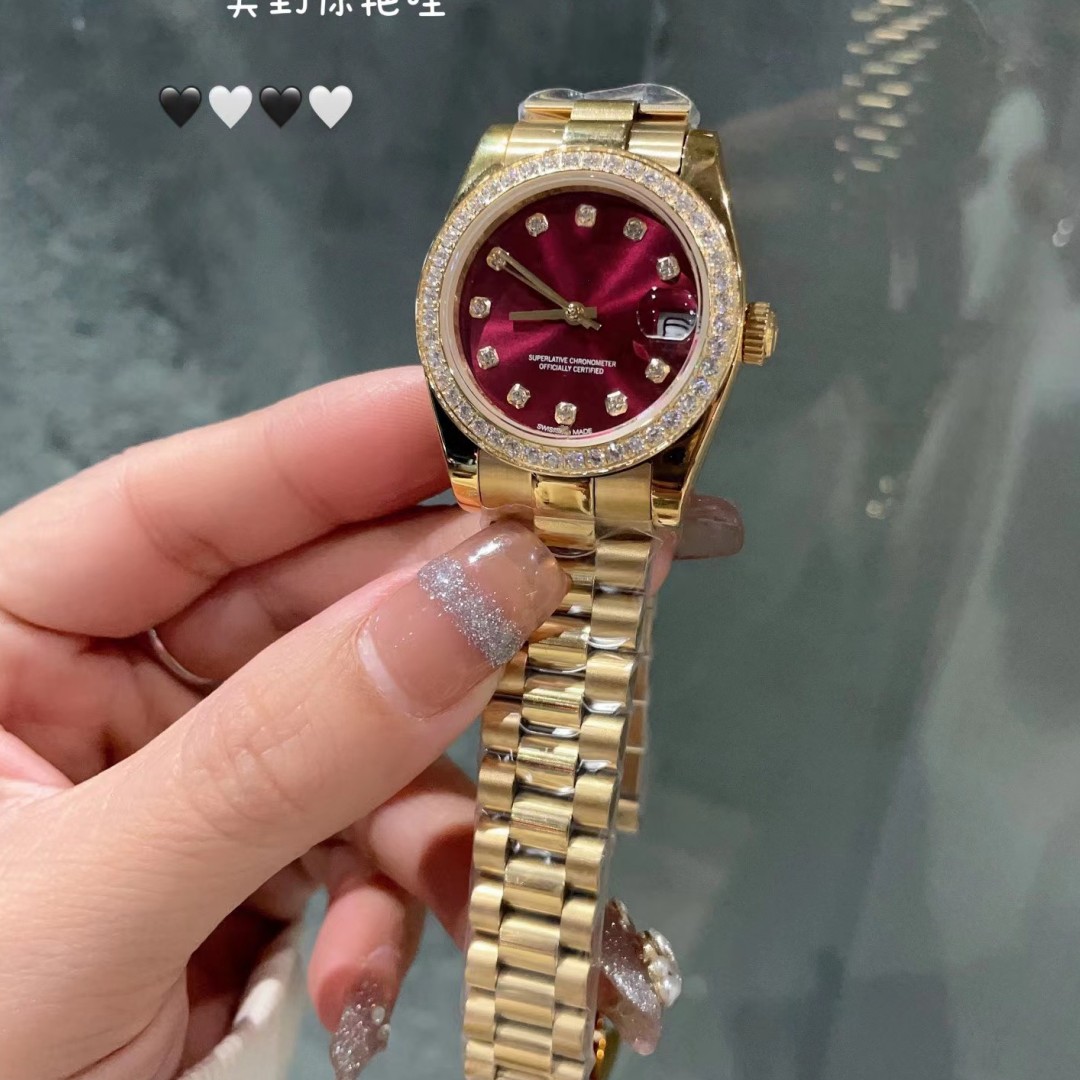 Watch designer automatic movement, 31mm, water-resistant, diamond bezel, sapphire glass, gold women's wristwatch, Christmas gift
