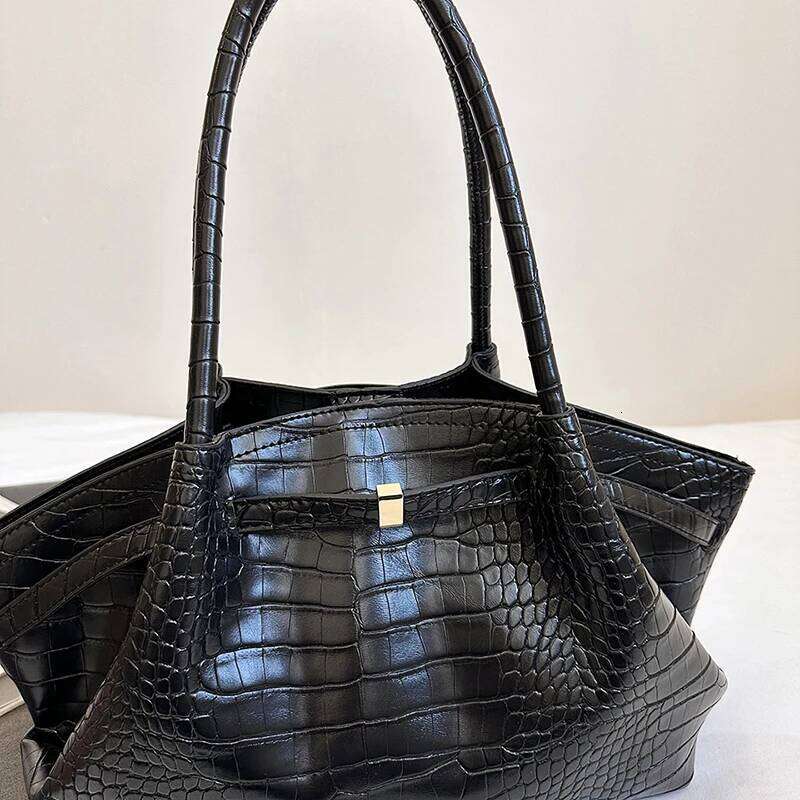 Meet You Vintage Crocodile Print Women s Pu Leather Tote Design Pleated Female Daily Large Capacity Commuter Bag bag