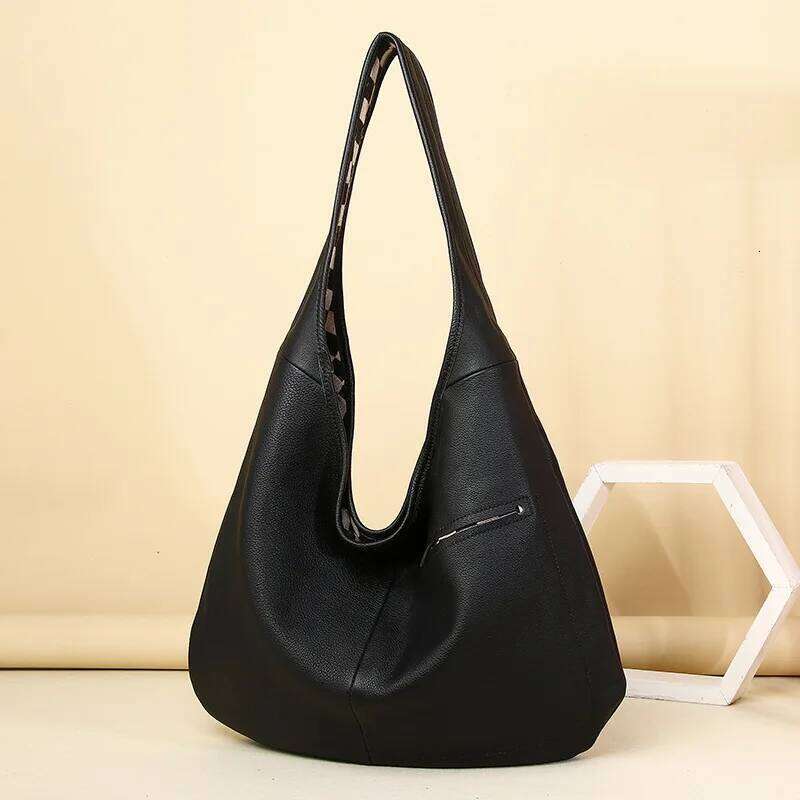 Woman Soft Genuine Leather Hobos Shoulder Bags Double-sided Use Large Cpacity Handbag Tote Female Daily Shopper Underarm Bag