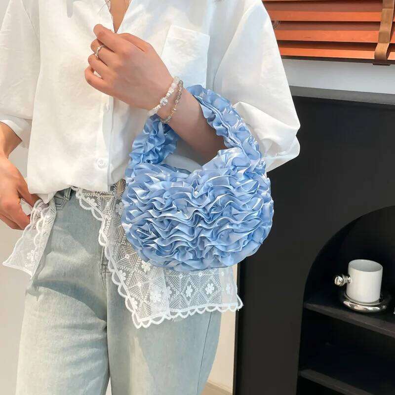 Spring Fashion Pleated Flower Design Women s Small Handbag Sweet Girl Lightweight Wedding Party Evening Bag bag