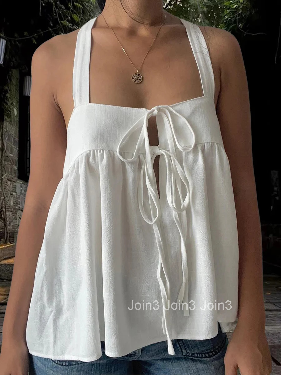 Womens Halter Neck Sleeveless Crop Top with Lace-up Back Detail Sexy Solid Striped Camisole for Night Out Clubwear