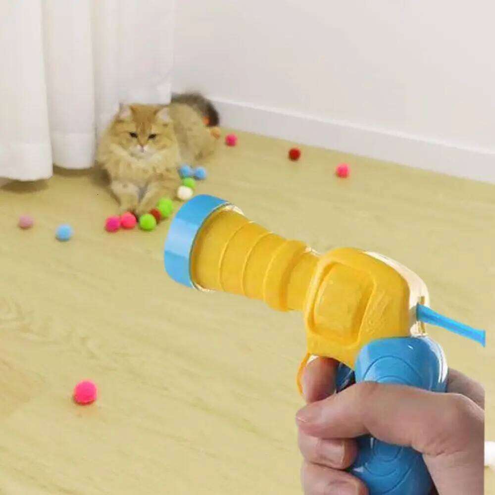Cat Interactive Launch Training Toy For Kitten Creative Mini Shooting Gun Games Stretch Plush Ball Toys Pet Supplies