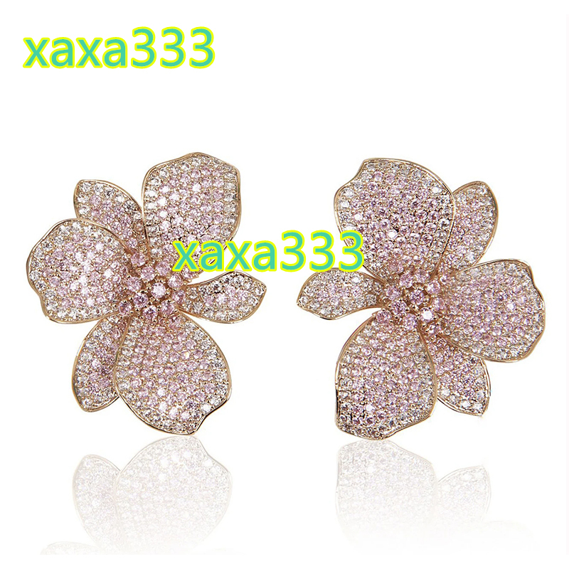 Luxury diamond wild orchid earrings in light pink 18K gold 925 silver beautiful bride jewelry