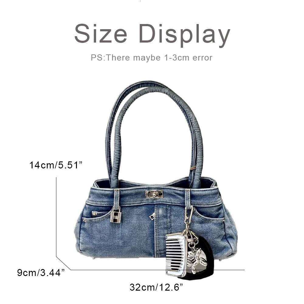 Denim Bags For Women Designer Handbag Purses 2025 New In Washing Process Sequined Lock Top Handle Underarm Cloth Shoulder