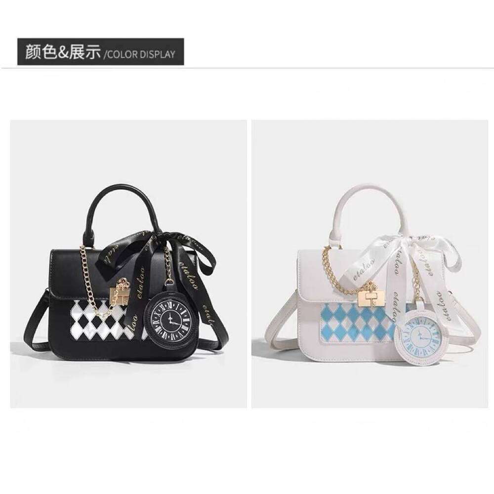 JIAERDI Sweet Bow-Knot Handbags Women Japanese Kawaii Lolita Square Crossbody Bags Ladies Chessboard Dia Grid Black Itabag