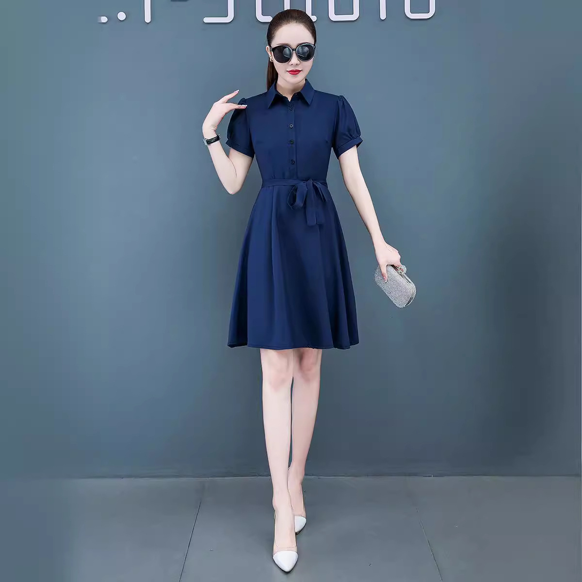 HH380 Autumn and winter new women's red dress yellow women's autumn popular short-sleeved skirt