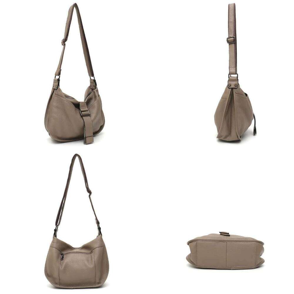 Women Design Style Genuine Leather Shoulder Bag Multi Pockets Casual Daily Slouchy Preppy Chic Handbag Messenger Satchel Purse