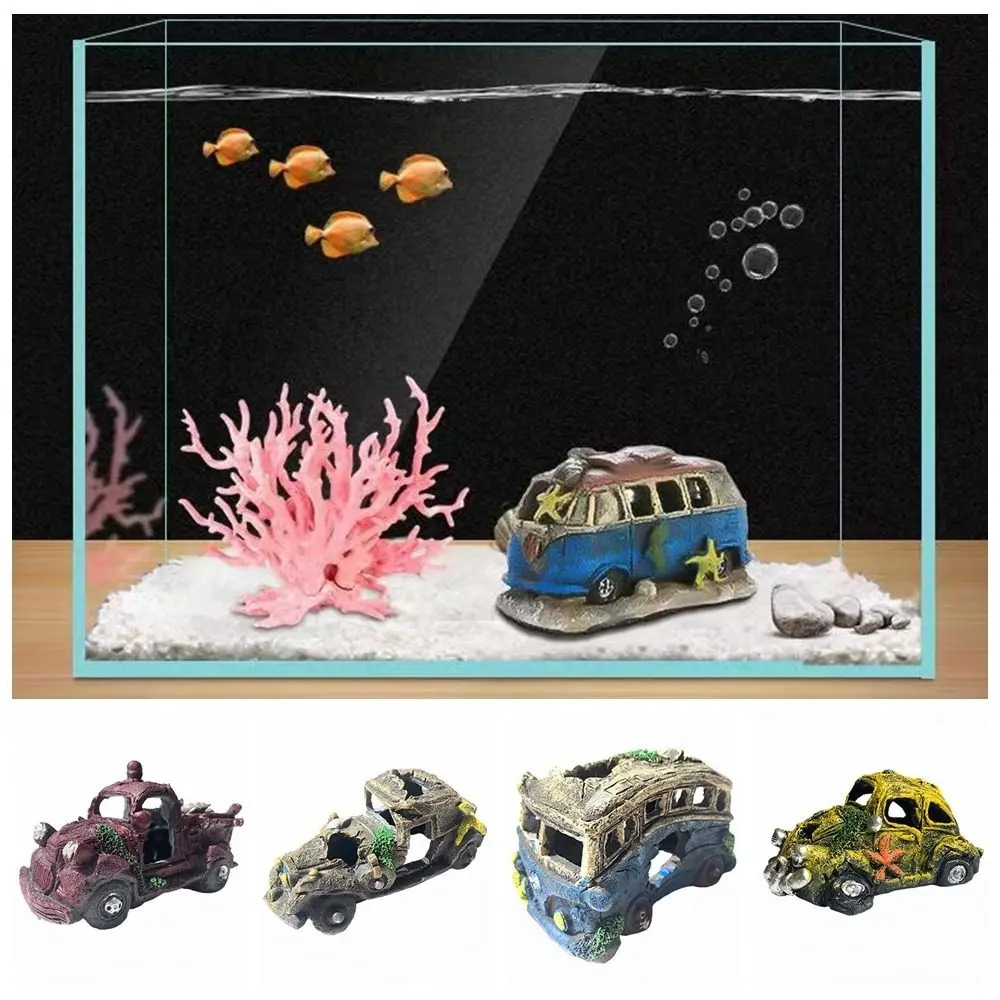 Multicolor Car Wreck Aquarium Decoration Broken Vehicle Resin Fish Shrimp Hideout Ornament Landscaping Making 250604