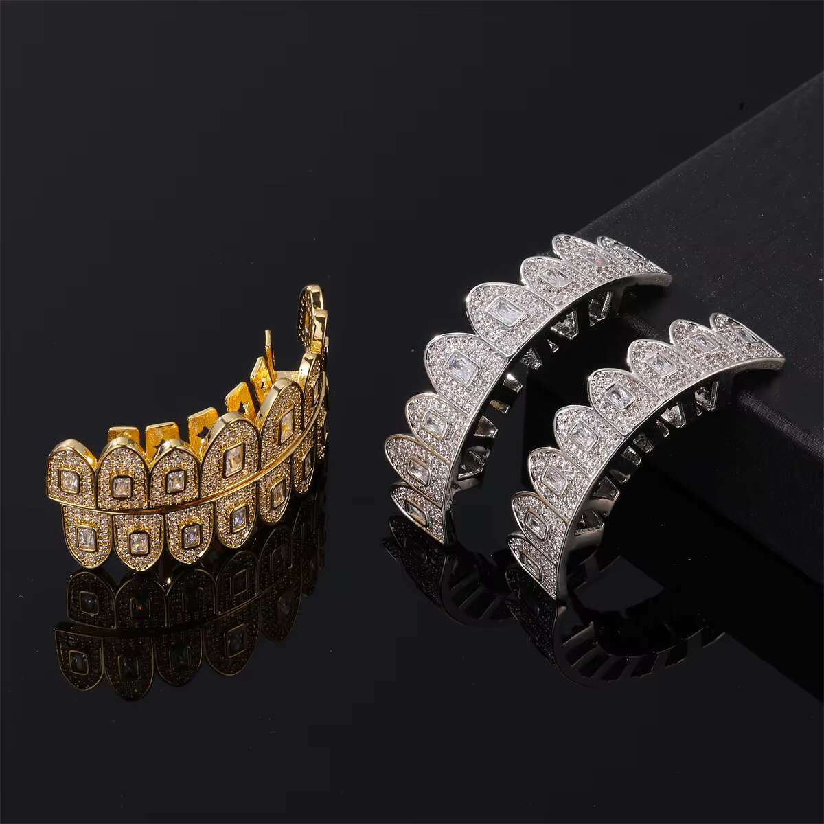 DE Creative Hip Hop Fashion Jewelry; Shining Grillz; Short Tooth Set with Large Square Moissanite