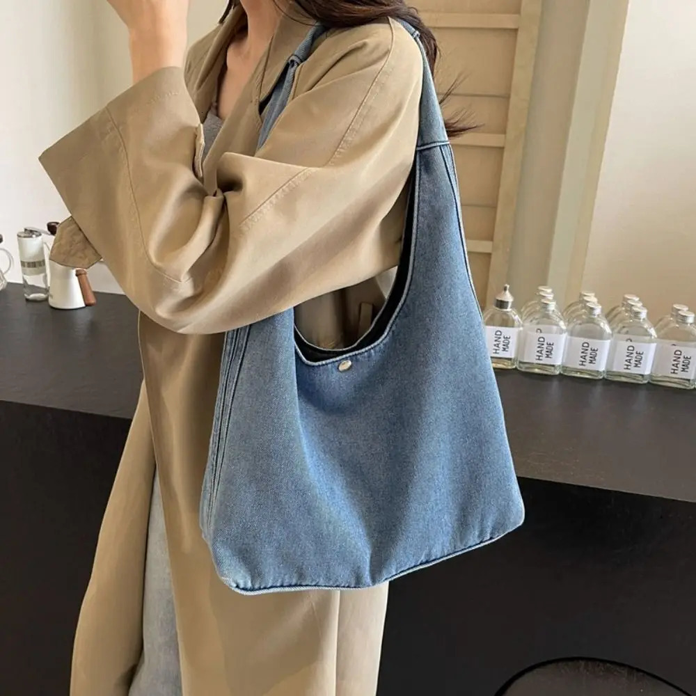 Fashion Japanese Style Women Shoulder Bag Denim Fabric High-capacity Ladies Handbag Wallet/Cosmetics Storage Denim Tote 250606