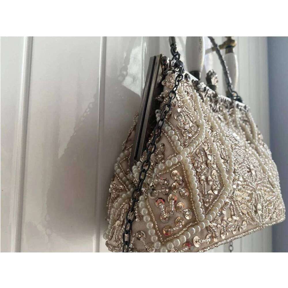 Lost In Vintage Evening Handbag Pearl Beaded Pattern Clutch Purse With The 2 Detachable Removalbe Shoulder Chain Formal Party
