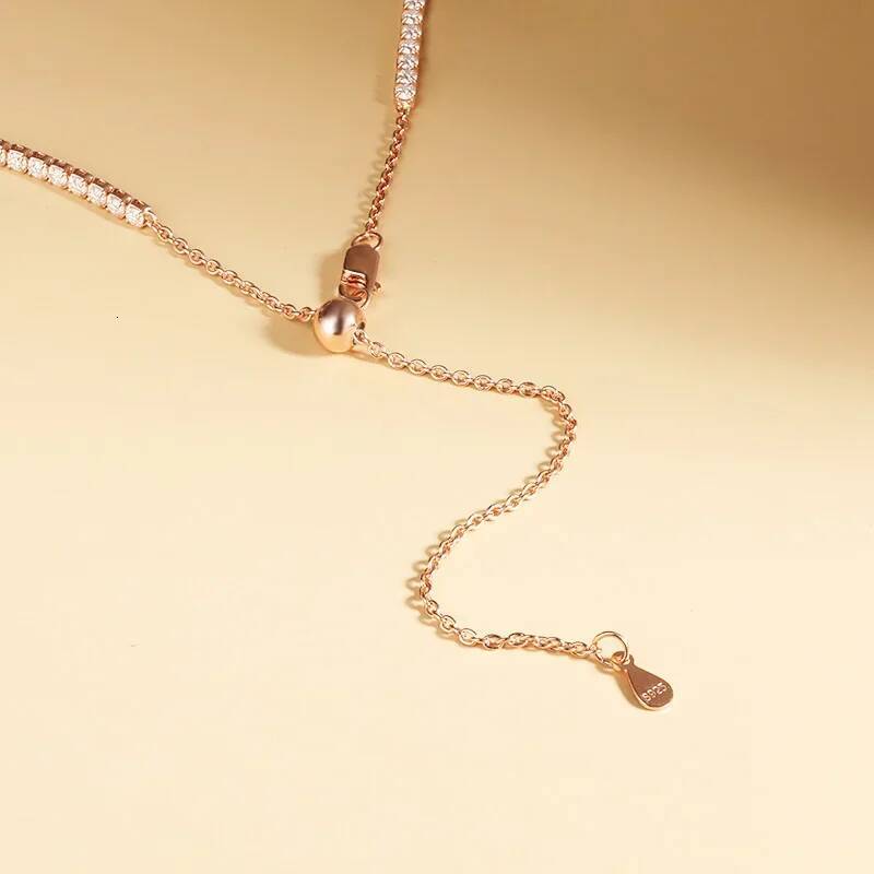 BXINY 2mm Moissanite Tennis Necklace S Sier Plated for Women Adjustable Choker Chain Bridal Jewelry Gifts GRA Certified