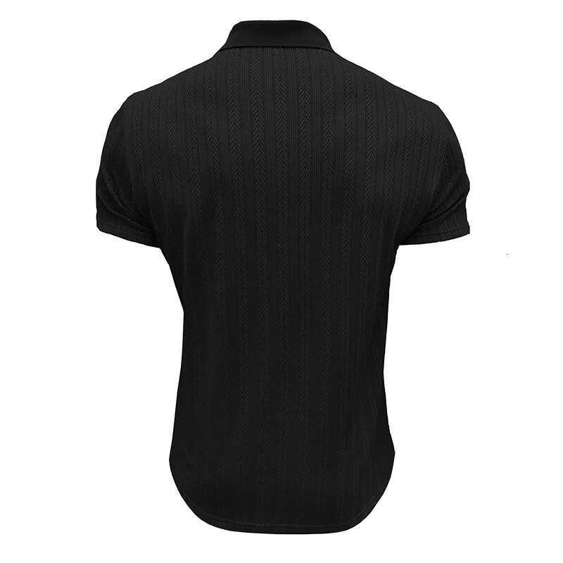 Mens Short Sleeve Jacquard Turn Down Collar Zipper Casual Tops - Stylish Fit Shirts for Summer Fashion