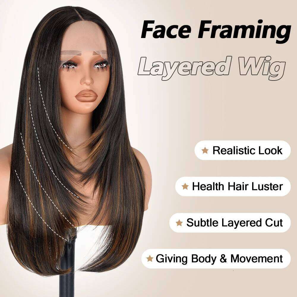 NAMM Highlight Straight Frontal 13x6 HD Layered Wig Synthetic Pre Plucked Ombre Blonde Lace Front Wigs for Women