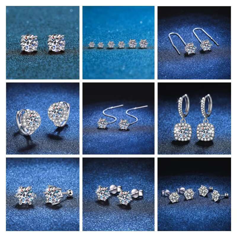 925 Silver Moissanite Stud Earrings Jewelry Sparkling Diamond Earrings Luxury