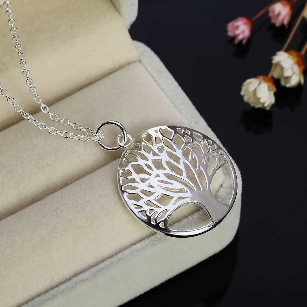 925 Sterling Silver Charm Round Tree of Life Earrings Necklace Set For Women Fashion Wedding Christmas Jewelry Set Z250607