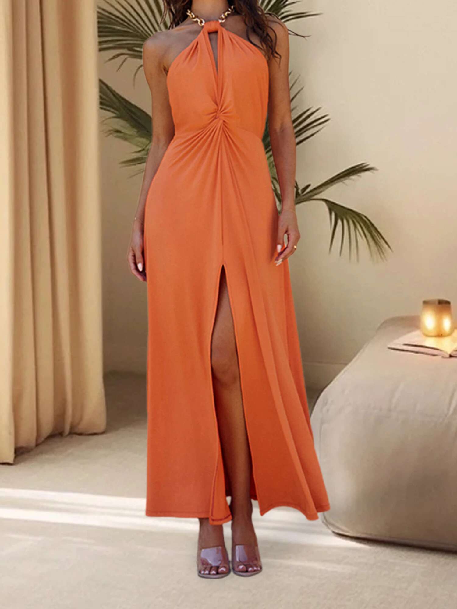 Elegant Floral Print Maxi Dress with V-neckline and Ruffle Hemline for Wedding Party Prom Evening Beach Vacation Streetwear