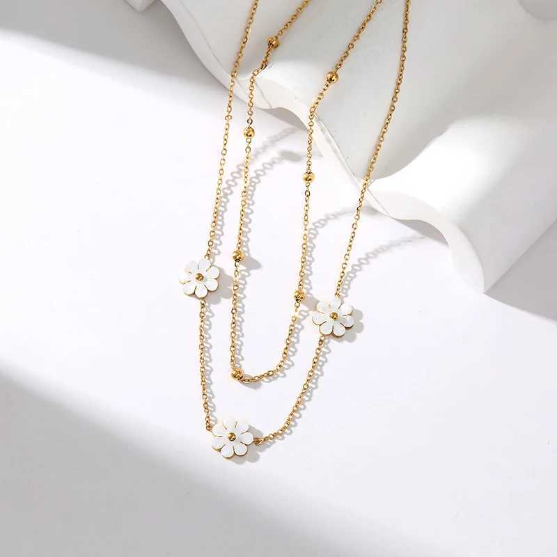 GANEMLY 316L Stainless Steel Cute White Flowers Necklace Earrings Set For Women Fashion Waterproof Jewelry Set Gift Z250607