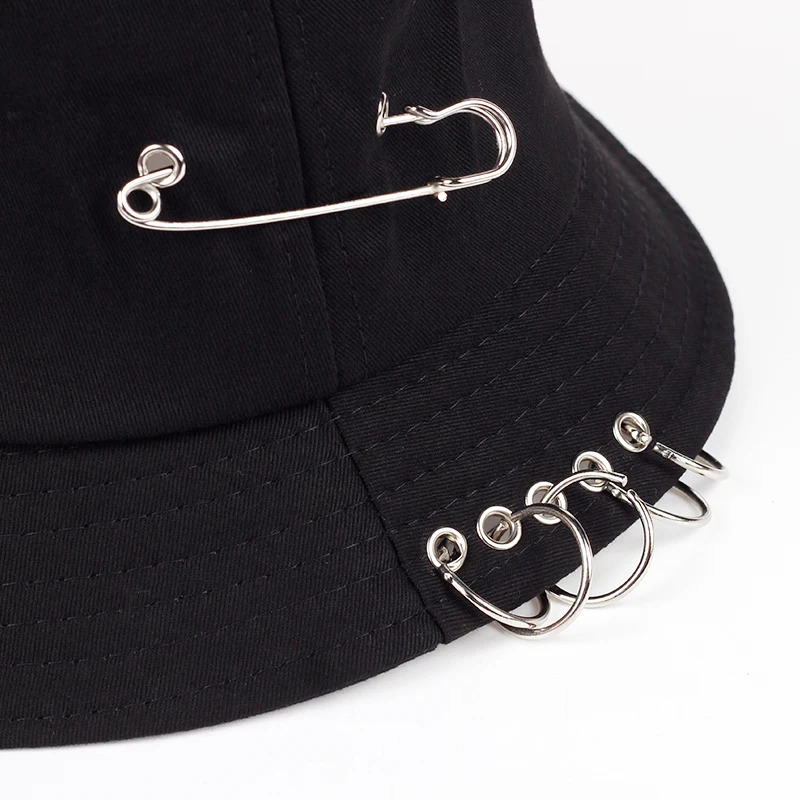 Solid Color iron pin rings personality Bucket Hat cap for unisex women men cotton fishermen caps 250605