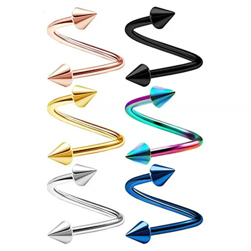 2pcset Steel Spiral Twisted Lip Ring Nose Rings 16 Gauge Ear Cartilage Helix Piercing Body Accessories Jewelry Gift 250606
