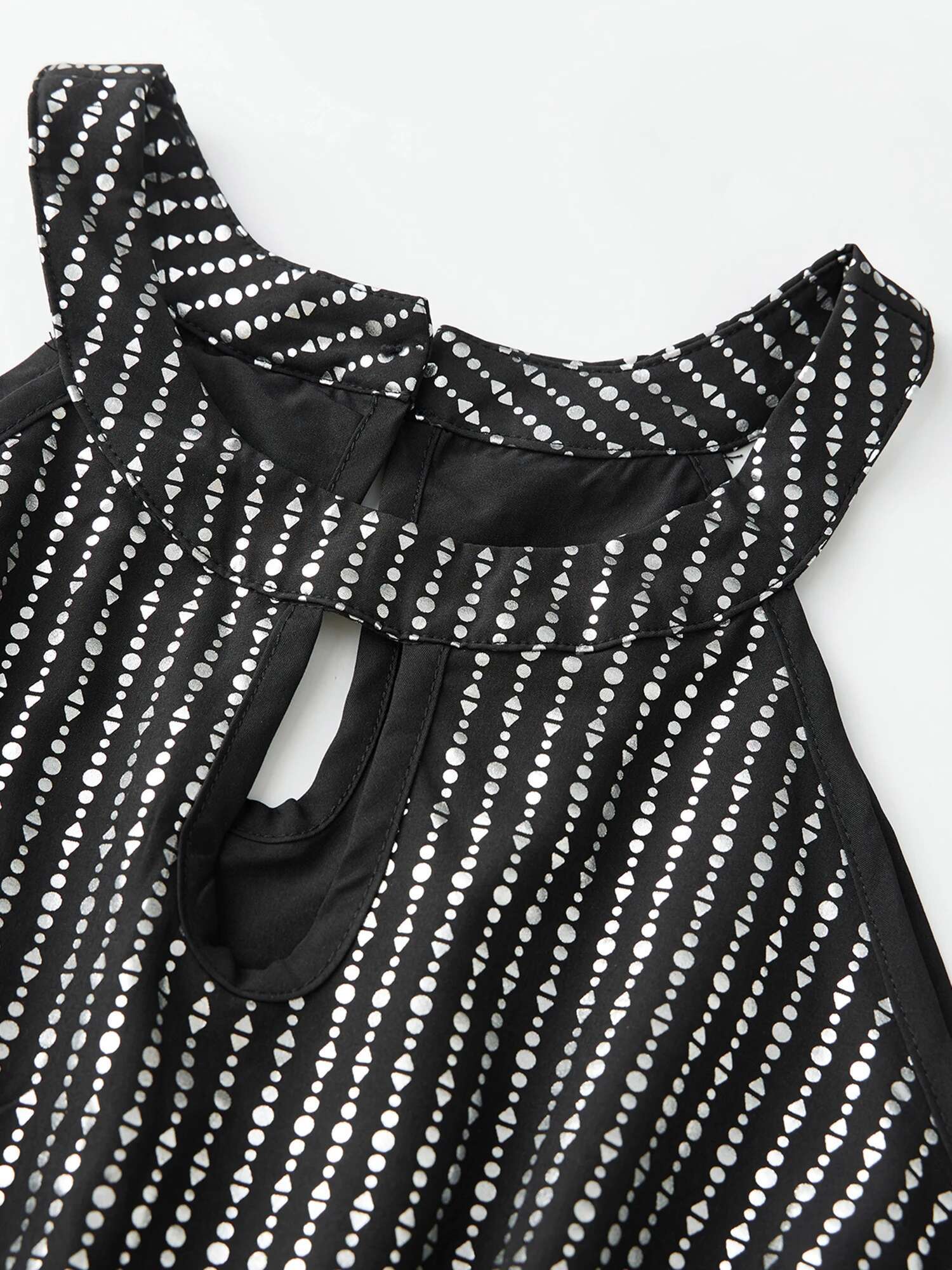 Womens Sparkling Sequins Off Shoulder Sleeveless Round Neck Tie Waist Blouse with Asymmetrical Hemline