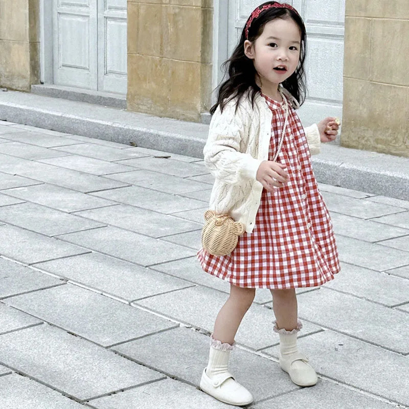 Korean Style Children Cute Single Shoulder Crossbody Bag Girls Messenger Kids Rattan Weaving Bear Head Bag 250605