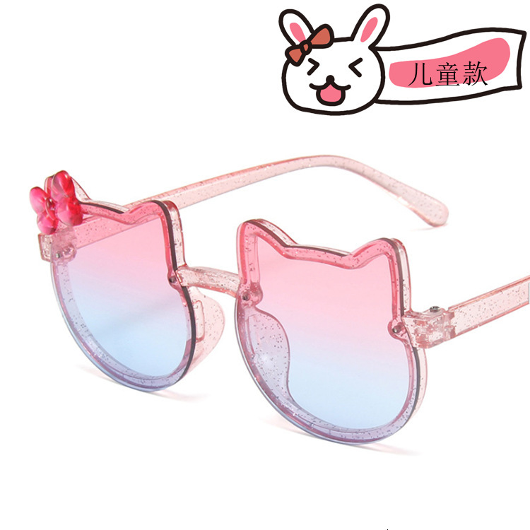 New Two-Ear Colorful Bowknot Shiny Children's Sunglasses Fashion Glasses for Boys and Girls