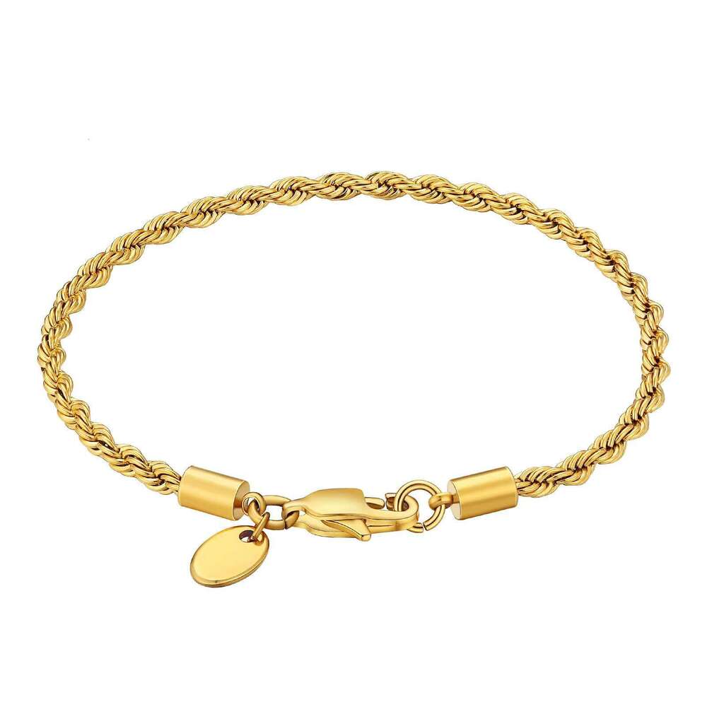 KRKC Plated 316L Stainless Steel Cuban Figaro Rope Chain Design Unisex Gold Bracelet