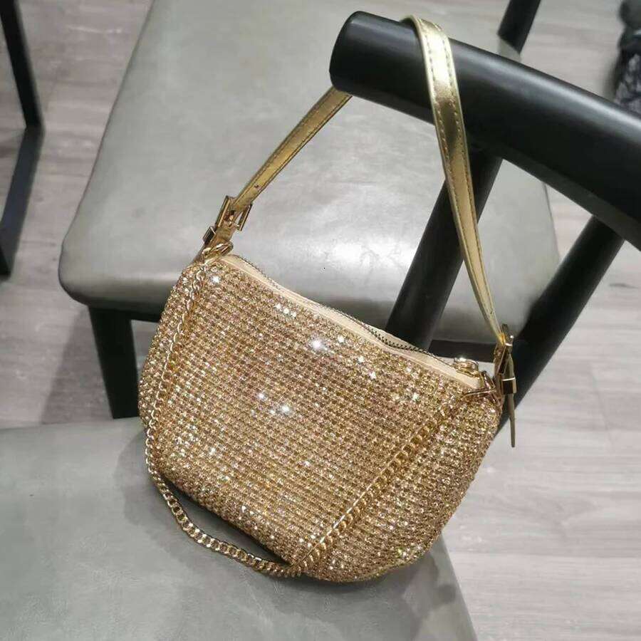 Half Moon Crystal Underarm Bag For Women Shiny Small Chain Shoulder Bags Wedding Party Evening Clutch Purse Handbags Sac