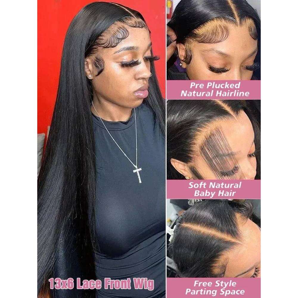 Mossily Straight 13x6 HD Lace Front Wigs Human Hair 30 44 Inch Black Wig 6x6 Gluless Closure Indian Raw For Women 250 Density