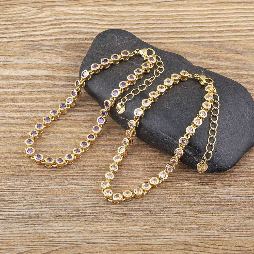 Qiku Quality Elegant Colorful Round Rhinestone Bracelet for Women Copper Zircon Fashion Crystal Jewelry Temperament Girl Gift