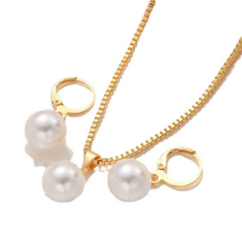 3 Pcs Round Pearl Jewelry Set Including Earrings Pendant Necklace for Women Exquisite Fashion Rhinestone Double Wedding Jewelry Set Gift Z250607