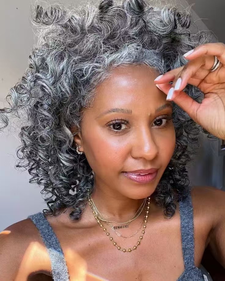 Trendy soft Burmese curly salt and pepper color gray human hair ponytail hairpiece extension silver grey highlights striking grey with dark streaks 1p