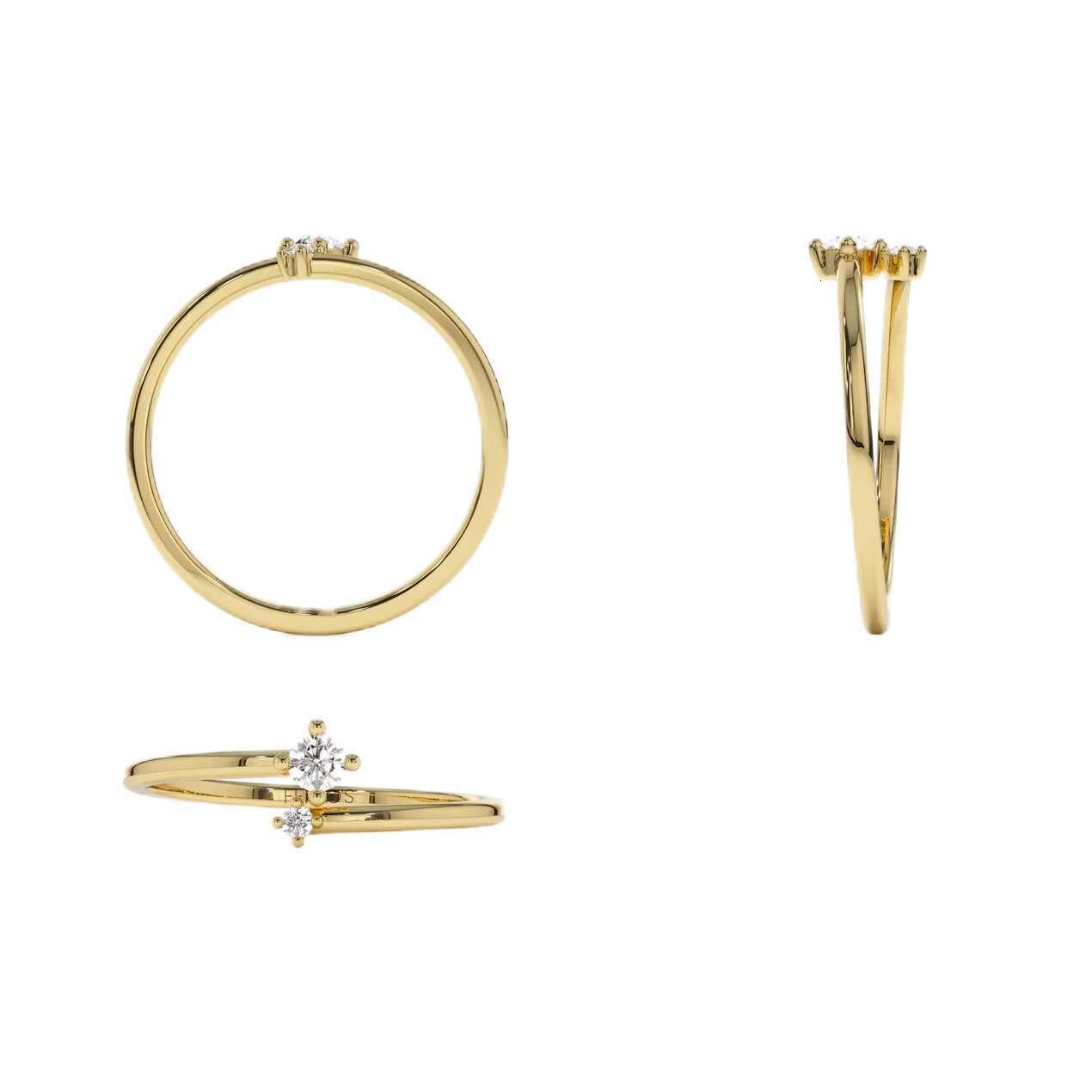 Minimalist Popular 14K Gold Plated Petite Diamond Duo Open Ring 925 Sterling Silver Casual Fine Jewelry Rings for Women