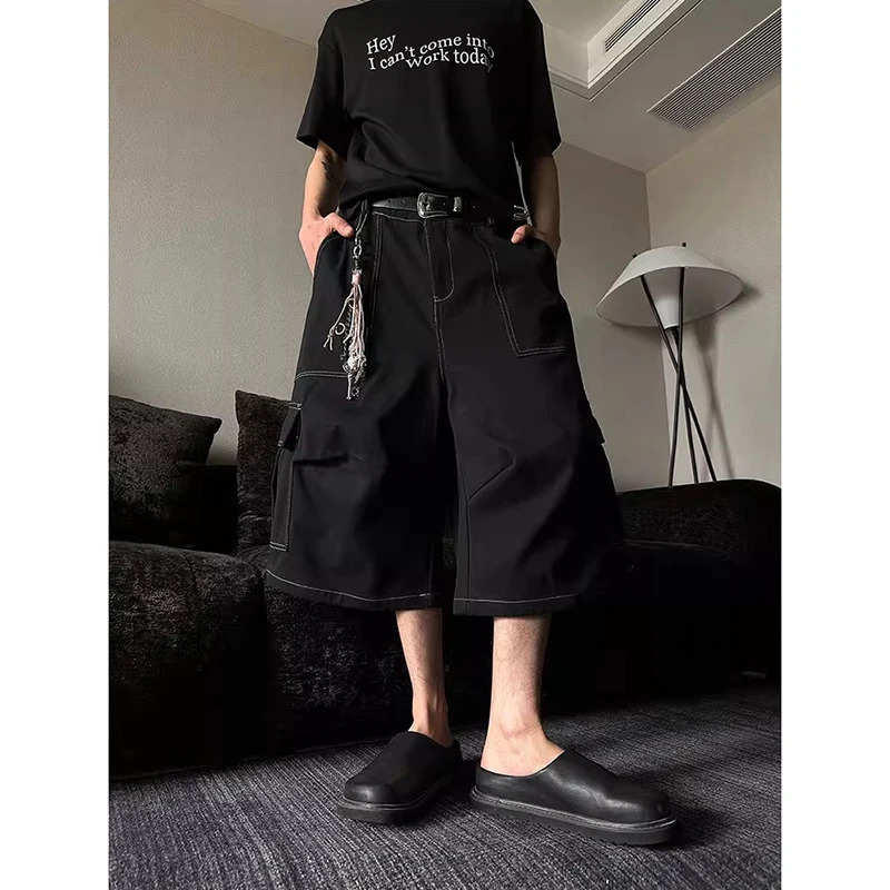 American Vintage Y2k 90s White Cargo Pants Mens Harajuku Oversized Baggy Summer Short Trousers Streetwear Korean Fashion Capris 250605