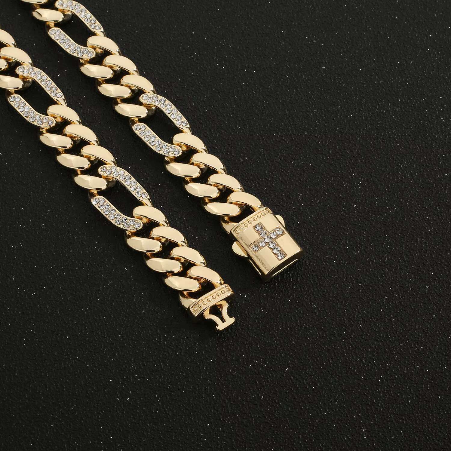 Mens Fashion Design Simple Gold Chain Bracelets Necklaces Popular Hip-Hop Cuban Chain with Crystal Diamond Fashion Fancy Style
