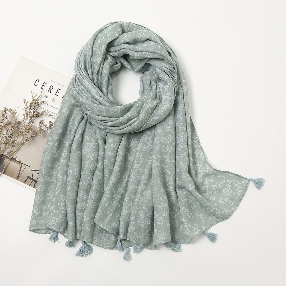 K958 Japanese and Korean small fresh rendering ink painting line printing sunscreen shawl travel beach towel female cotton and linen feel silk scarf