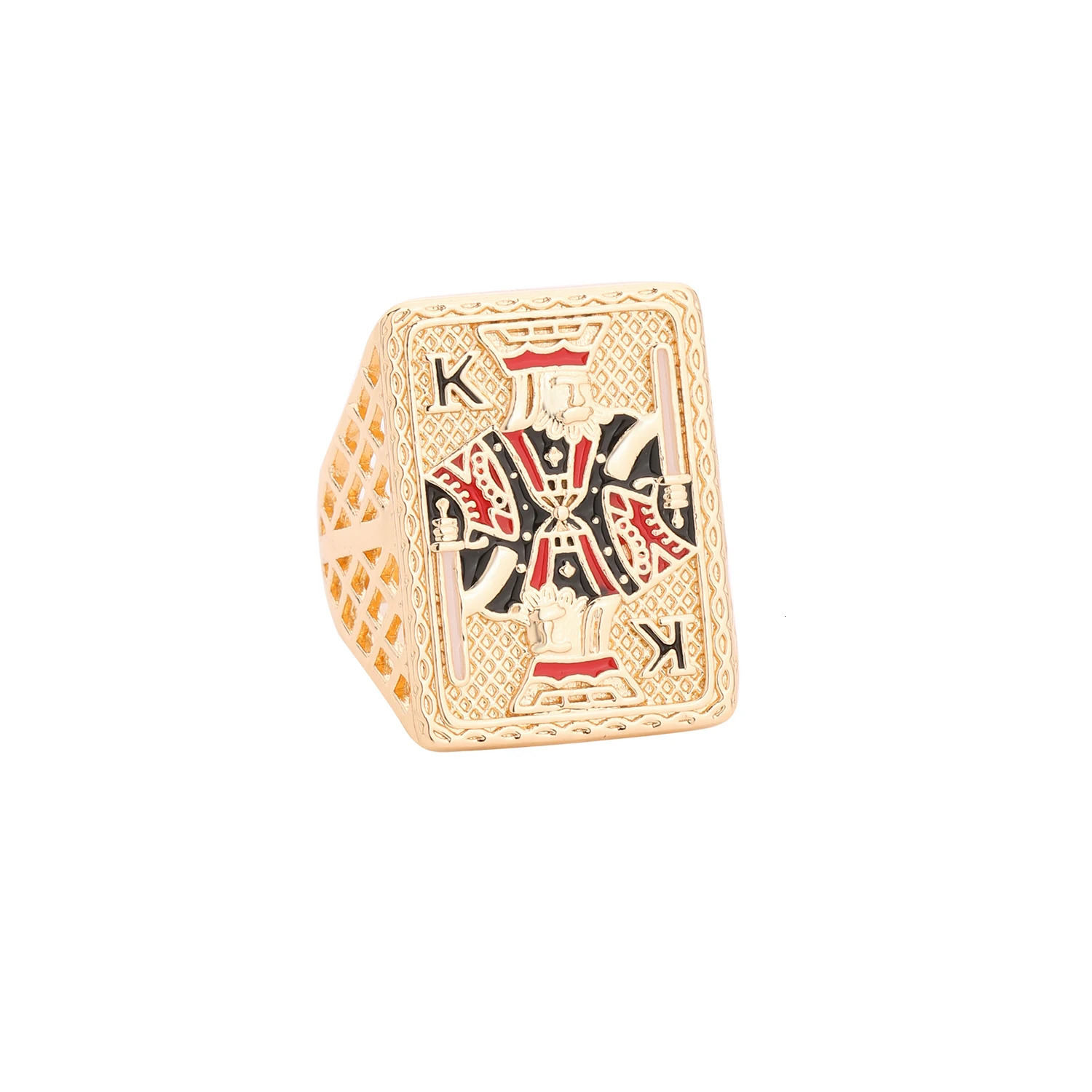 Fashionable mens ring size 8/9/10 gambling zircon brass hip-hop gift for boys playing card ring 250604