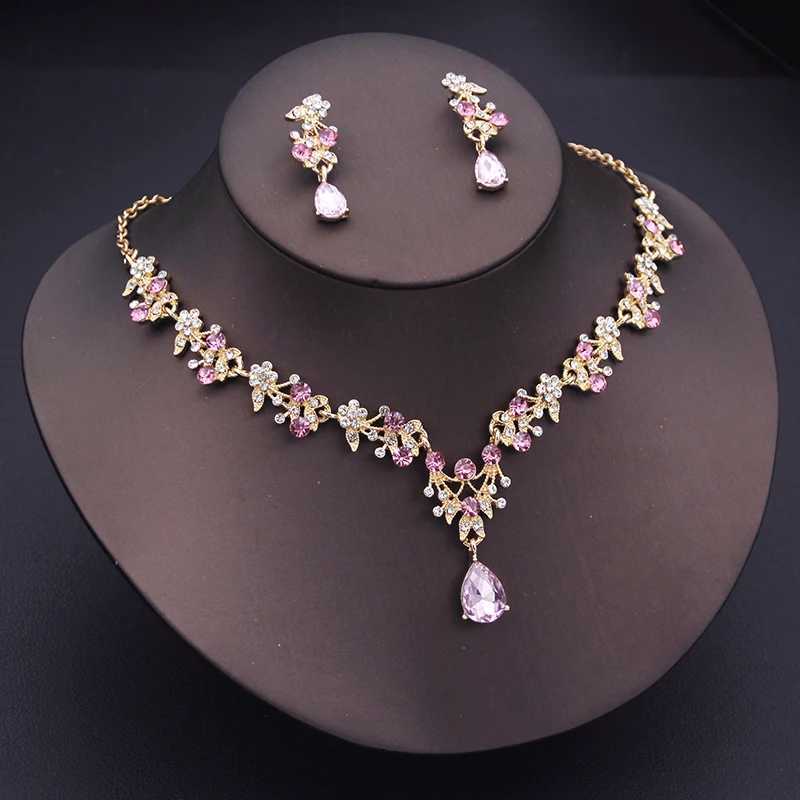 Exquisite Dangle Earrings and Necklace for Women Bridal Jewelry Set Flower Design Shining Rhinestone Necklace set Wedding Z250607