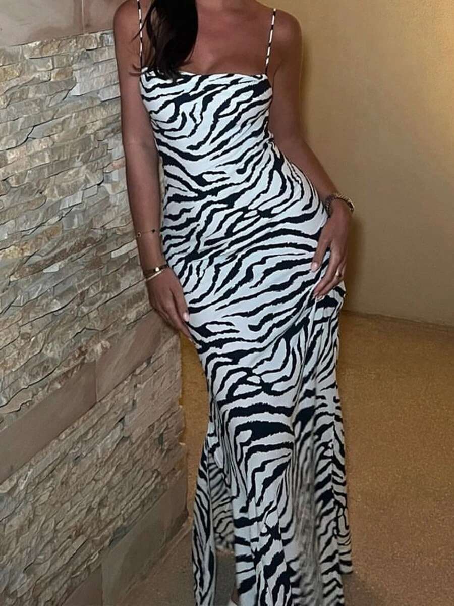 Leopard Print Halter Neck Maxi Dress Sleeveless Backless Bodycon Long Dress Summer Beach Dress for Women