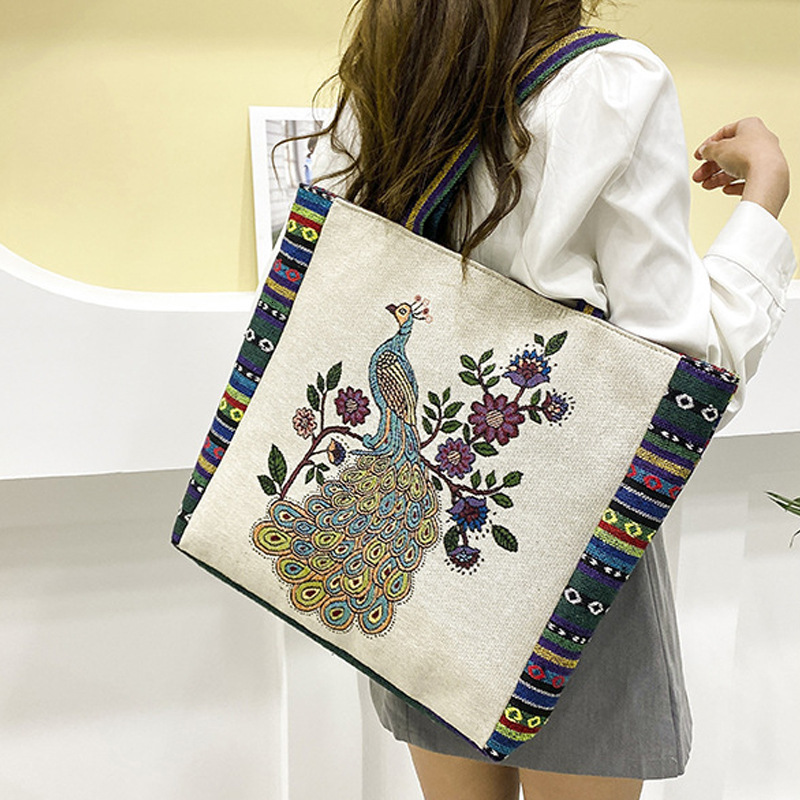 Free Shipping 2025 New Designer Bag Cross-border Large Capacity Women's Handbag Retro Ethnic Style Double-sided Printed Canvas Shoulder Bag Luxur