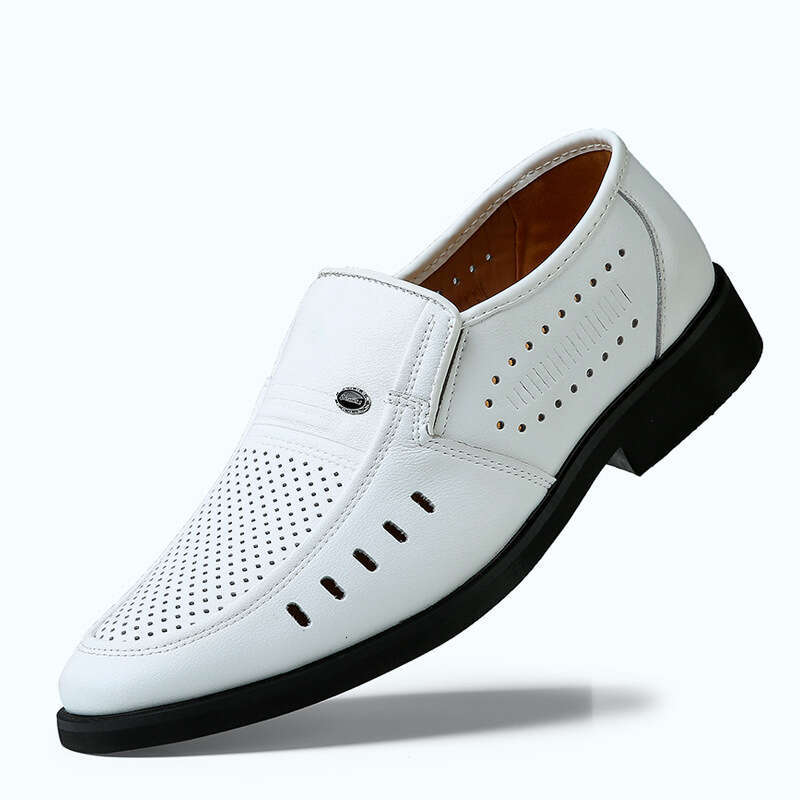 Plus Summer Breathable Hollow Out Extra Large Shoes Men's Genuine Leather White Business Size 47 Sandals