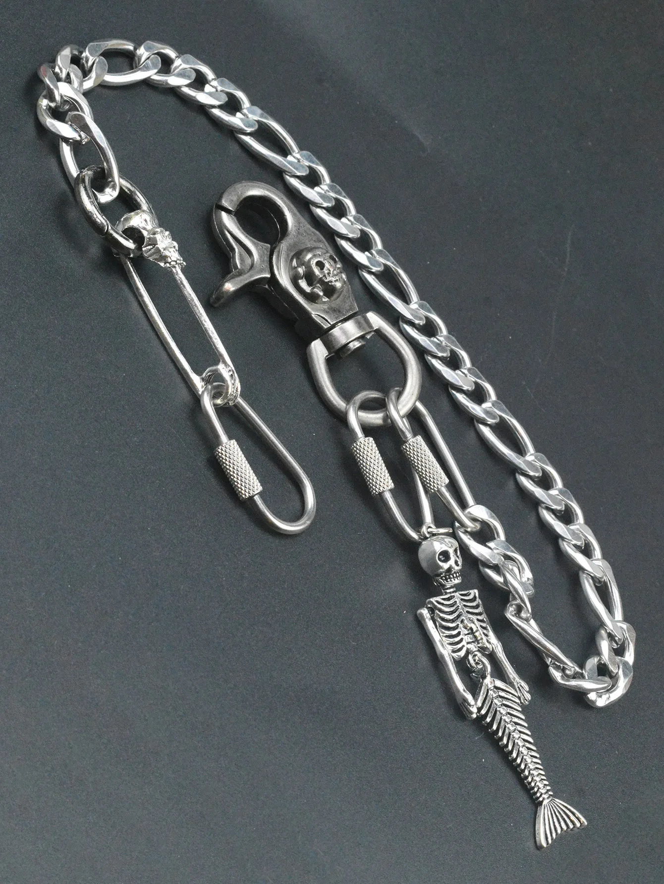 Punk 12 inch Short Gunmetal biker Jeans Wallet Belt mermaid Chain Keychain pirate Skull Snap Hoop screw carabiner EDC gift 250530