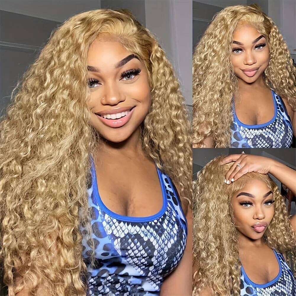 NAMM 200% Density #27 Honey Blonde 13x6 Frontal 13x4 Lace Front Human Hair Wig Deep Curly Wigs