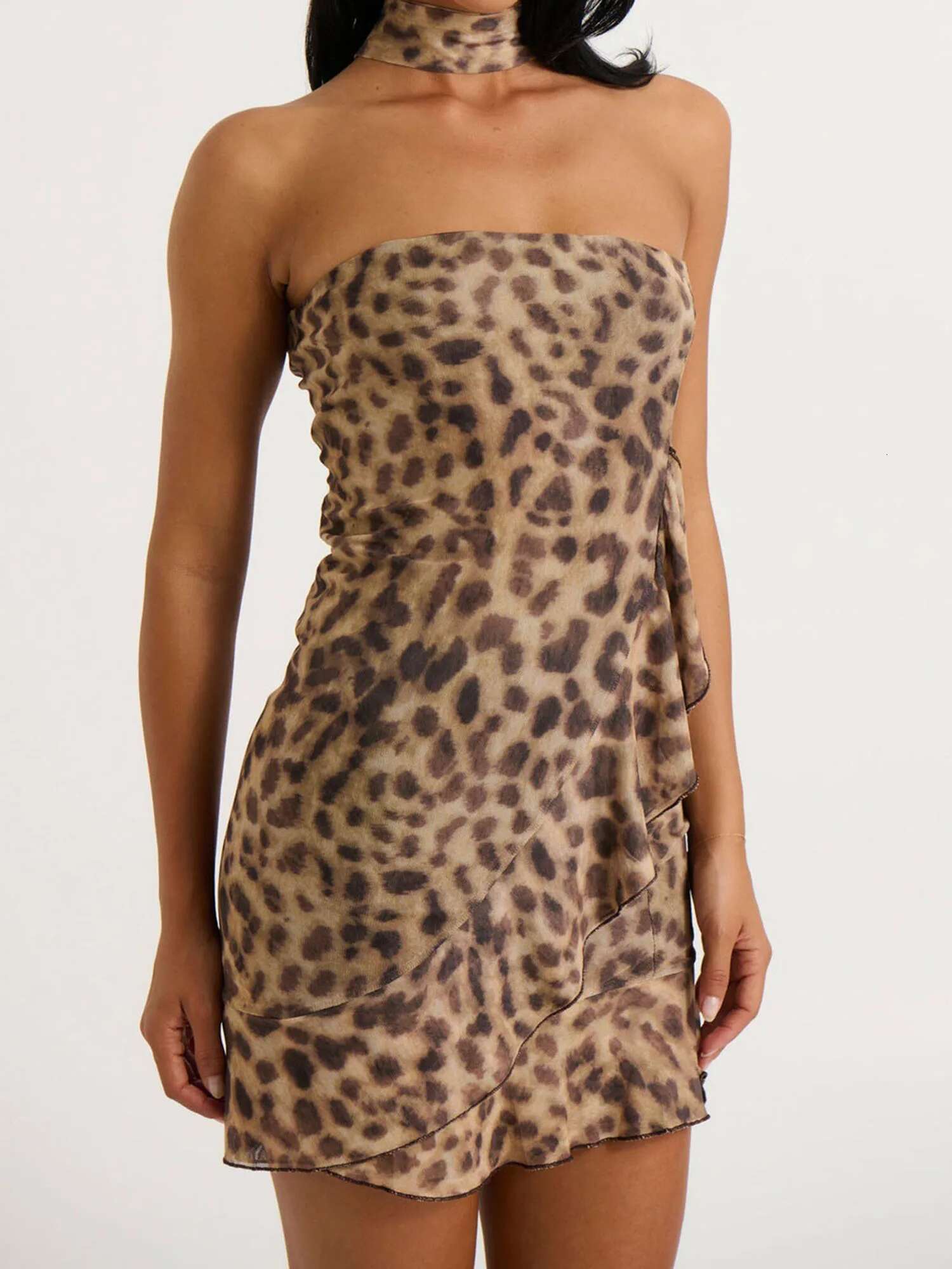 Womens Zebra Print Halter Neck Maxi Dress with Side Slit and Matching Headband for a Stylish Summer Look