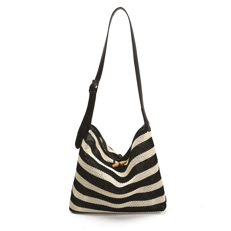 designer Large Capacity Striped Hollow Out Bag for Women Summer 2025 New Casual Shoulder Crossbody Bag Hot Style Mother and Child Bucke